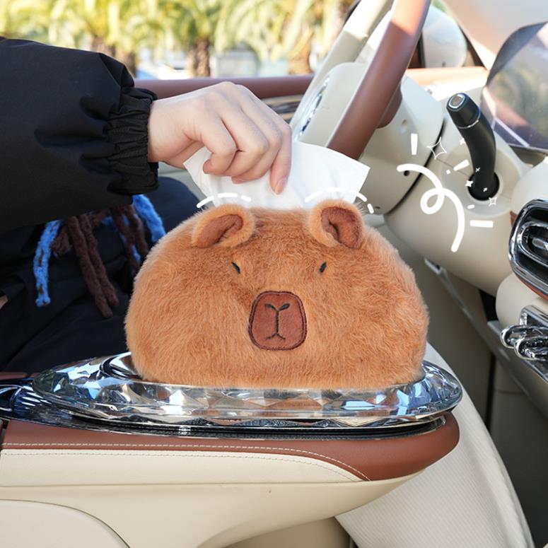 Hot Selling Capybara Plush Stuffed Animal Capybara Car Tissue Box Holder Toys Decoration 4