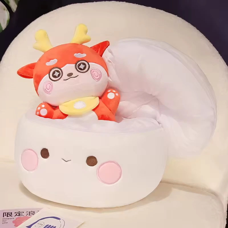 Custom Cute Design Stuffed Pillow Steamed Bun Dragon Plush Toys Set 1