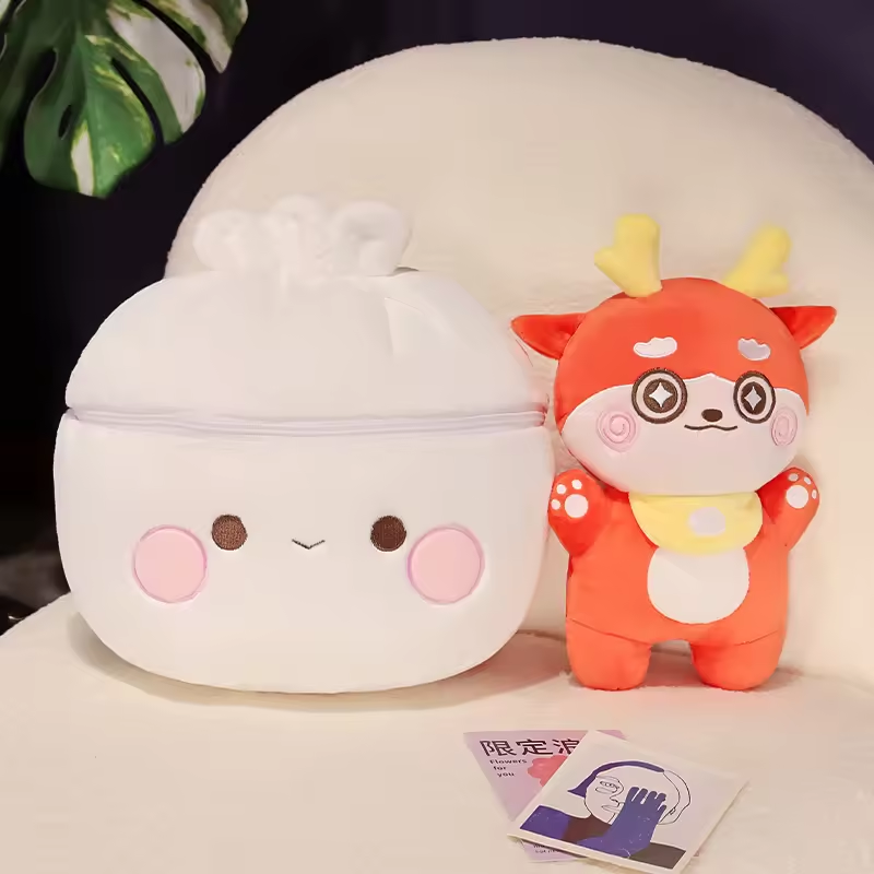 Custom Cute Design Stuffed Pillow Steamed Bun Dragon Plush Toys Set 3