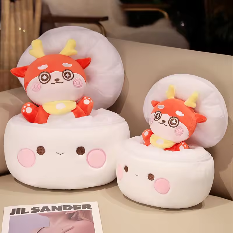 Custom Cute Design Stuffed Pillow Steamed Bun Dragon Plush Toys Set 5