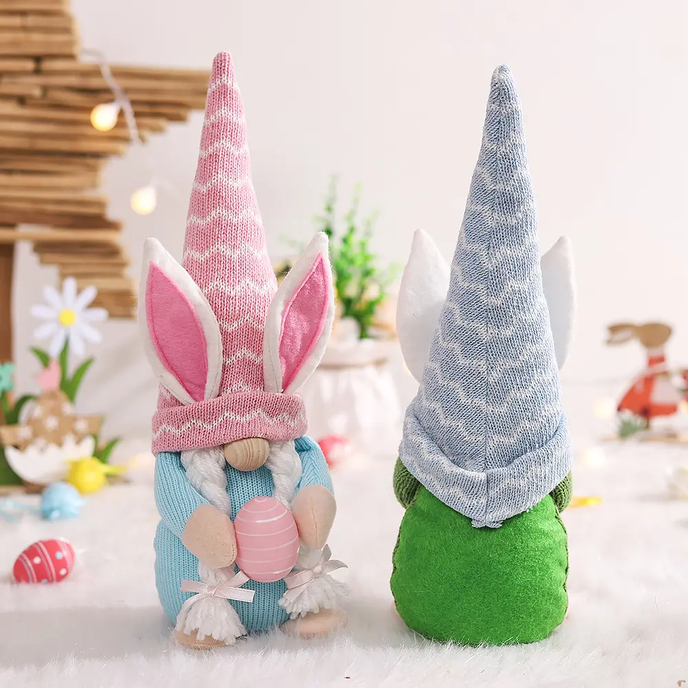 Easter scene layout props dwarf doll ornaments knitted cloth holding eggs Forest People rabbit doll 2