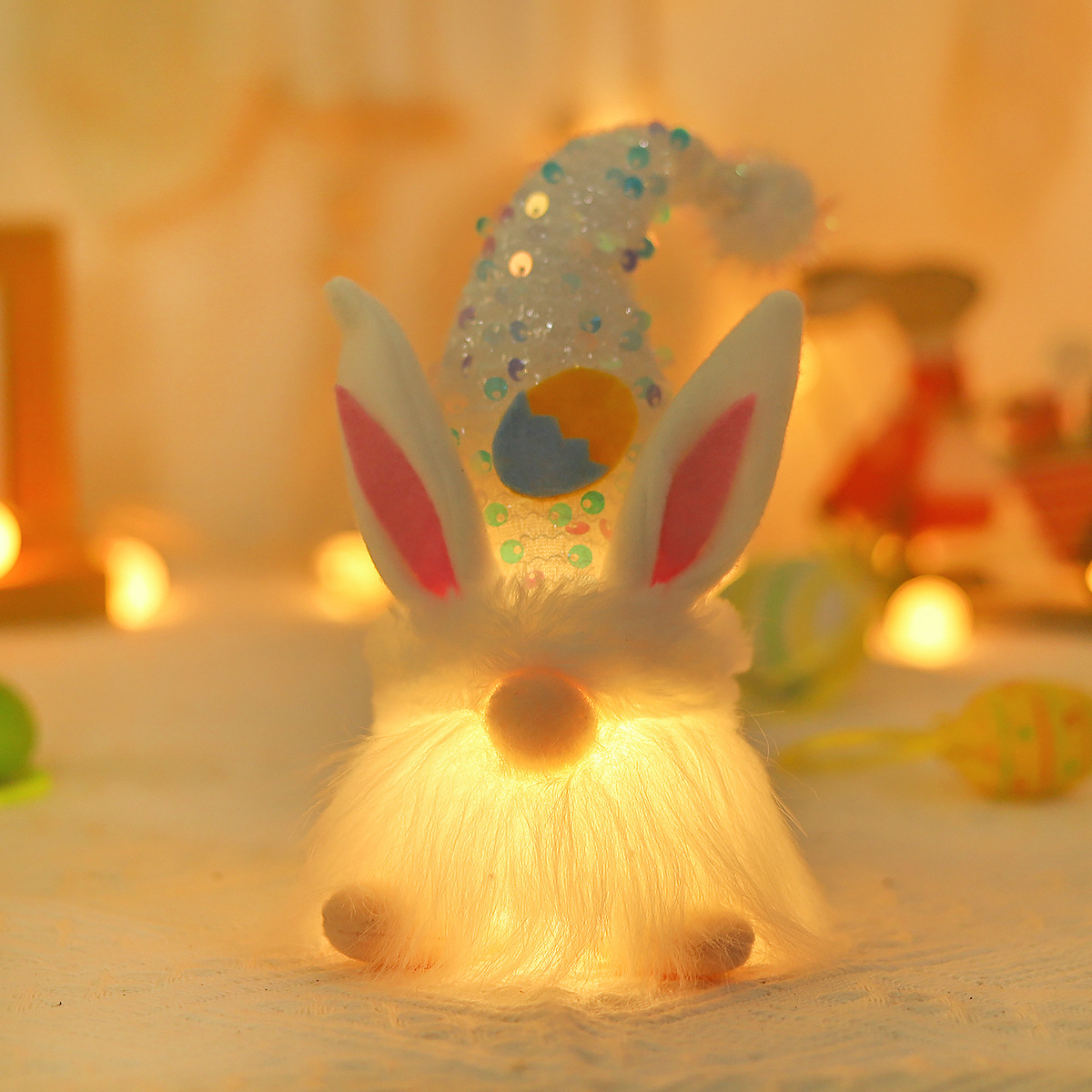 Easter scene layout props dwarf luminous doll ornaments knitted cloth holding eggs Forest People rabbit doll 2