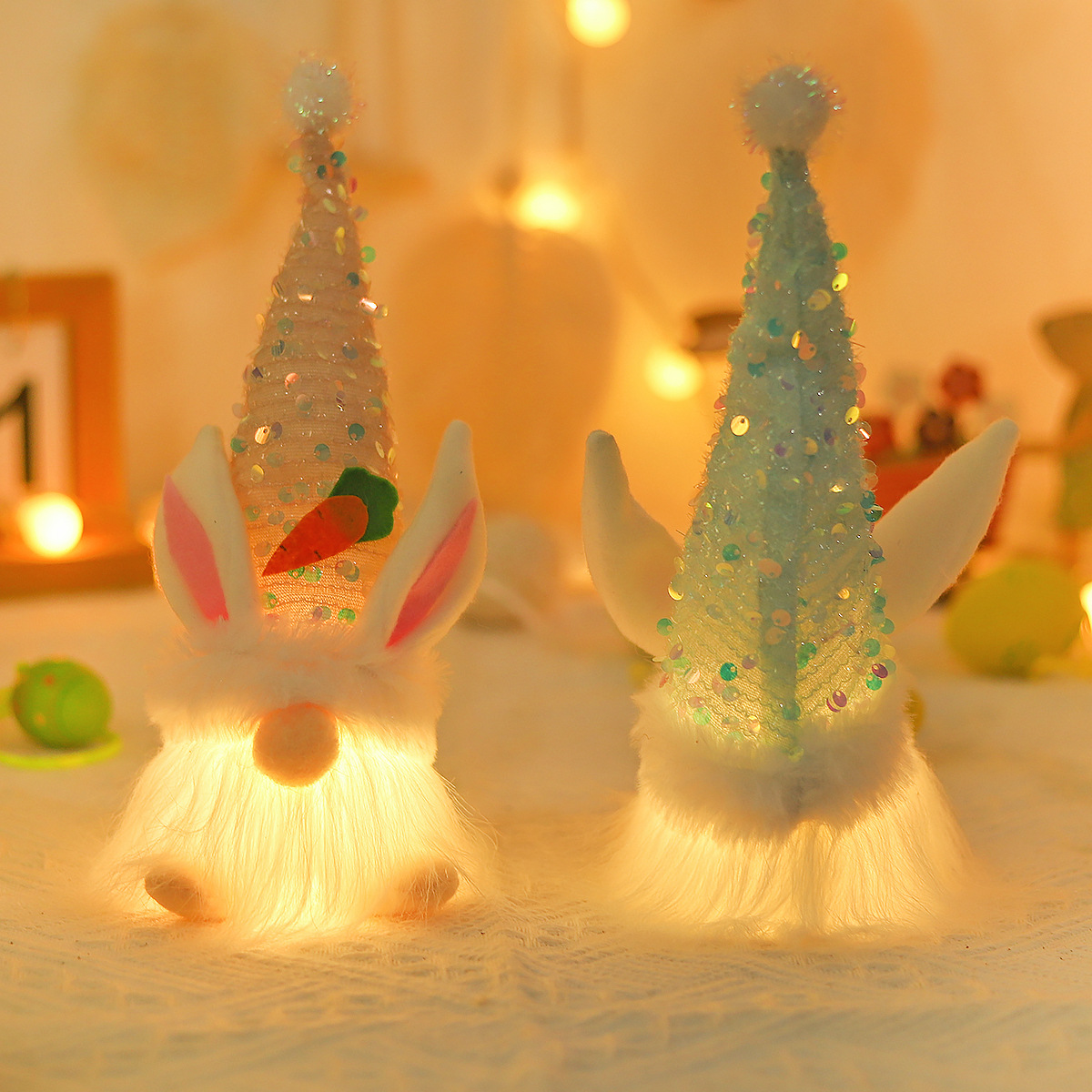 Easter scene layout props dwarf luminous doll ornaments knitted cloth holding eggs Forest People rabbit doll 3