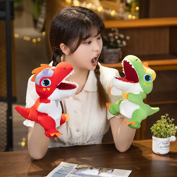 Funny Design Red Green Dinosaur Hand Puppet Plush Toy Lovely Doll 5
