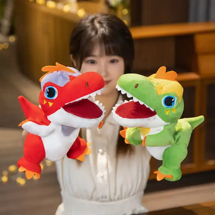 Funny Design Red Green Dinosaur Hand Puppet Plush Toy Lovely Doll 1