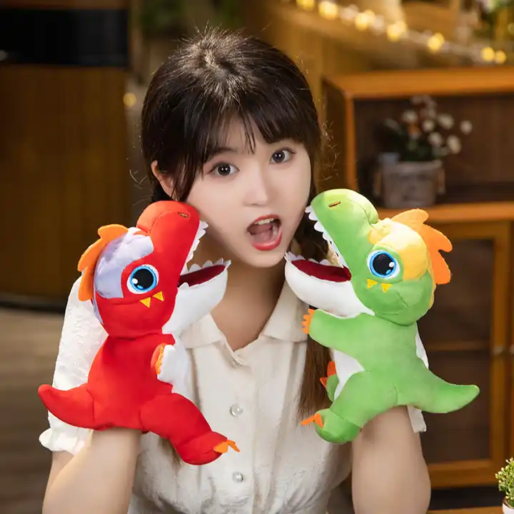 Funny Design Red Green Dinosaur Hand Puppet Plush Toy Lovely Doll 6