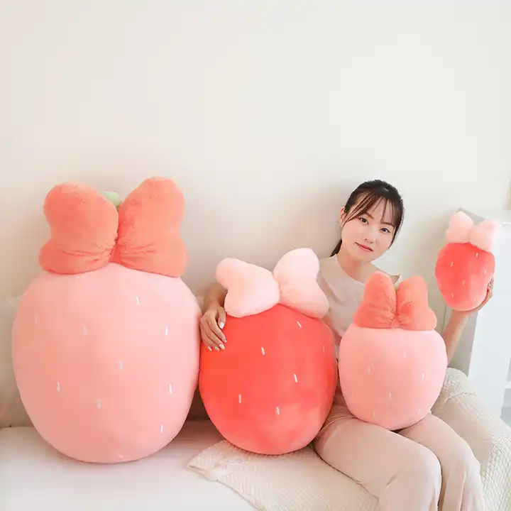 New Design Funny Light Lovely Soft Plush Doll Strawberry Shape Home Decoration 7