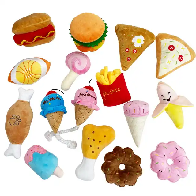 Wholesale Eco Friendly Cute Fast Food Hamburg Soft Durable Pet Squeaky Toy Plush Dog Toys 2