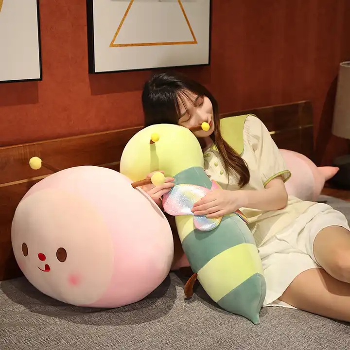 Wholesale Soft Stuffed Animal Rainbow Bee Body Plush Pillow Toy Long Hugging Plushie 3