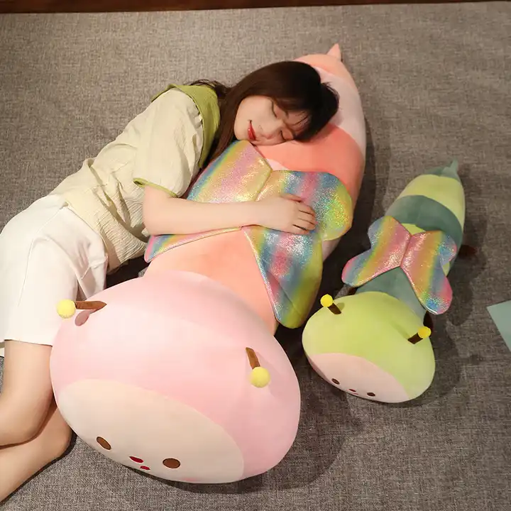 Wholesale Soft Stuffed Animal Rainbow Bee Body Plush Pillow Toy Long Hugging Plushie 4