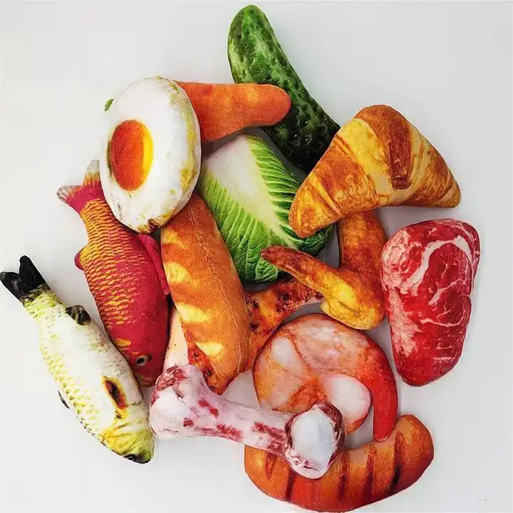 Eco Friendly Pet Bulk Interactive and Simulation Food Toys Dog Plush Stuffed Toys High Quality Meat Diet Squeaky Toys 3