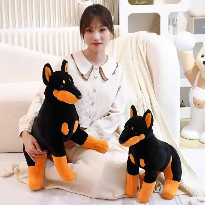 Customized Realistic Plush Stuffed Toy Simulation Black Doberman Dog Toy 5
