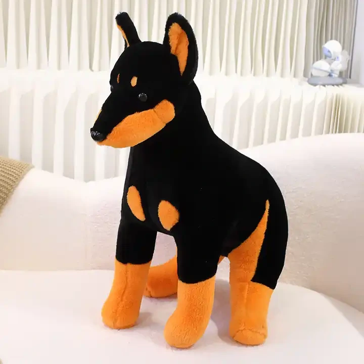 Customized Realistic Plush Stuffed Toy Simulation Black Doberman Dog Toy 1