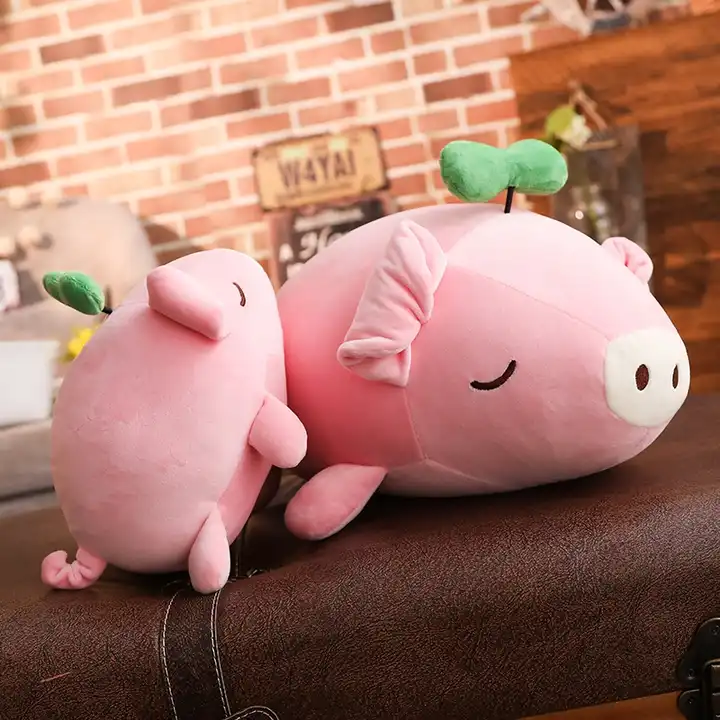 Wholesale New Design Pink Color Lie Style Animal Pig With A Blade Of Grass Stuffed Plush Toy 4
