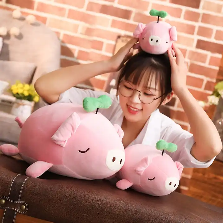 Wholesale New Design Pink Color Lie Style Animal Pig With A Blade Of Grass Stuffed Plush Toy 5