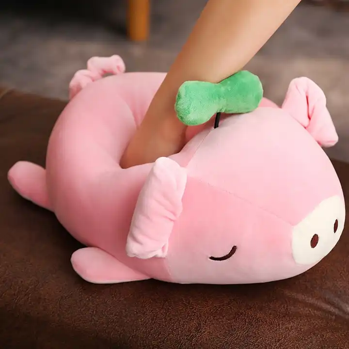 Wholesale New Design Pink Color Lie Style Animal Pig With A Blade Of Grass Stuffed Plush Toy 3