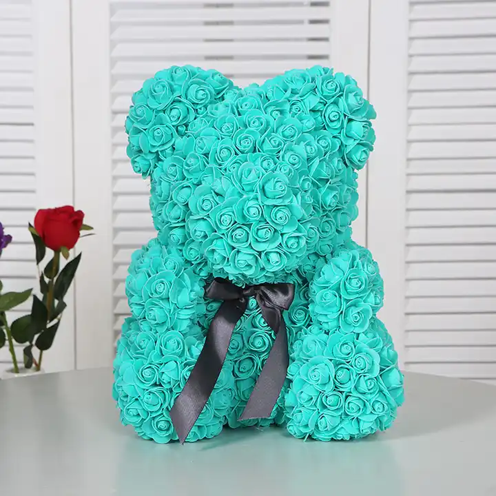 Wholesale 25CM Preserved Red Rose Bear PE Standing Rosen Teddy Heart Flower Pot Soap Rosy Bear Roses Gift 4