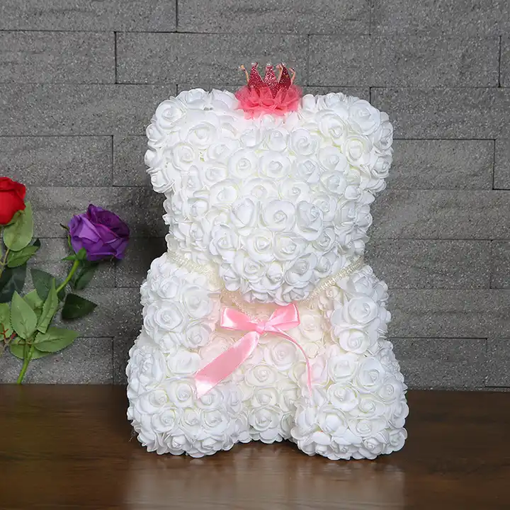 Wholesale 25CM Preserved Red Rose Bear PE Standing Rosen Teddy Heart Flower Pot Soap Rosy Bear Roses Gift 5