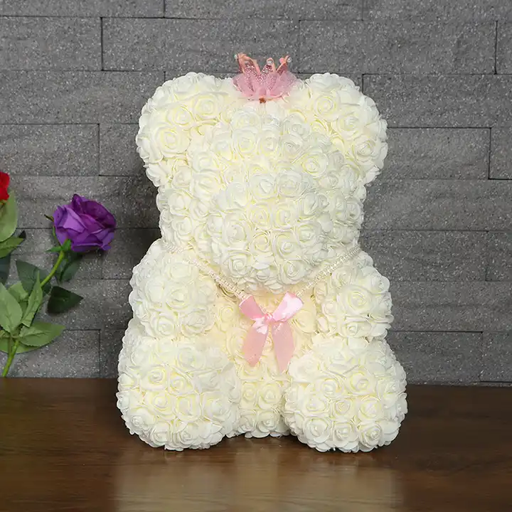 Wholesale 25CM Preserved Red Rose Bear PE Standing Rosen Teddy Heart Flower Pot Soap Rosy Bear Roses Gift 6