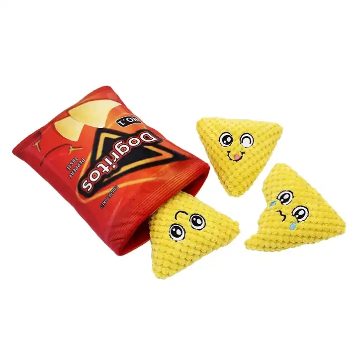 Famipet Wholesale New Design Potato Chips Series Soft Stuffed Squeaky Pet Toys Plush Dog Squeak Toys for Pets 1