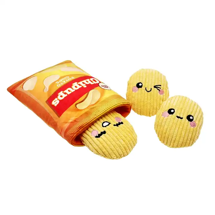 Famipet Wholesale New Design Potato Chips Series Soft Stuffed Squeaky Pet Toys Plush Dog Squeak Toys for Pets 3