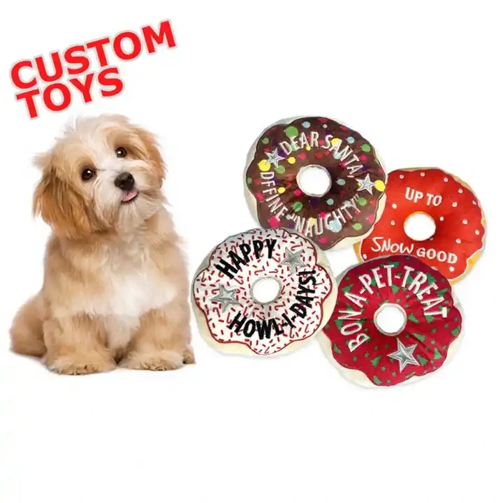 wholesale 2023 donut eco friendly durable interactive indestructable Christmas squeaky plush pet dog toys 1