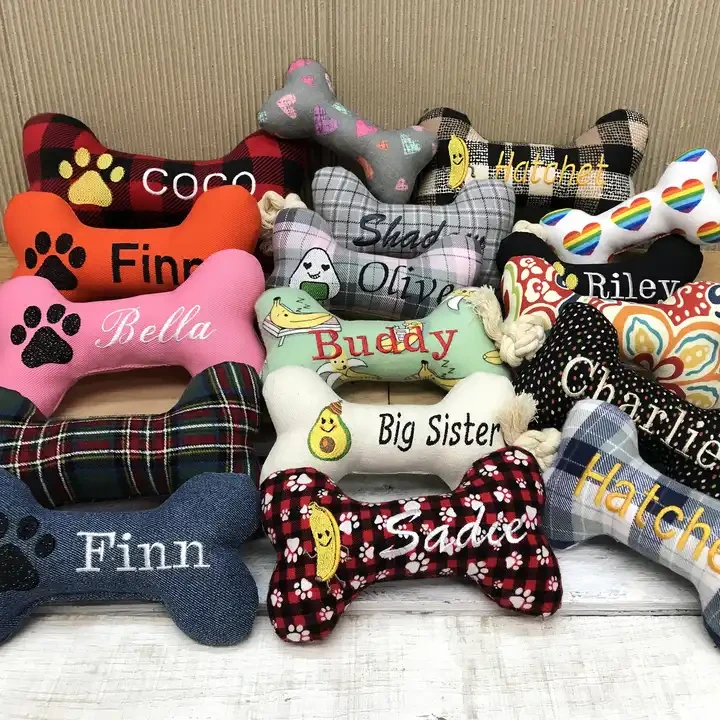 2023 New Personalized Custom Dog Bone Toy with Squeaker with Cotton Rope Pet Gift Embroidery Personalized name 1