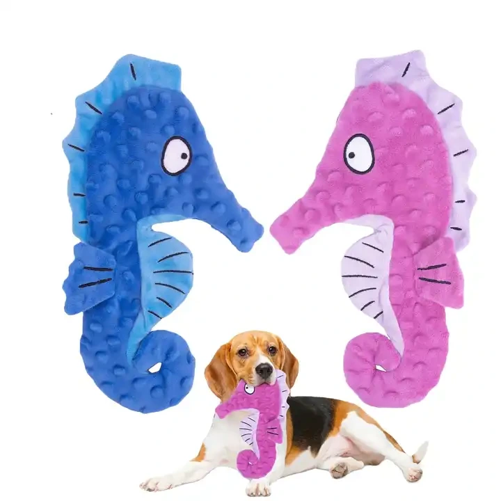 wholesale manufacturer dog toy no stuffing sea horse squeaky plush dog toy pet dog toy 1