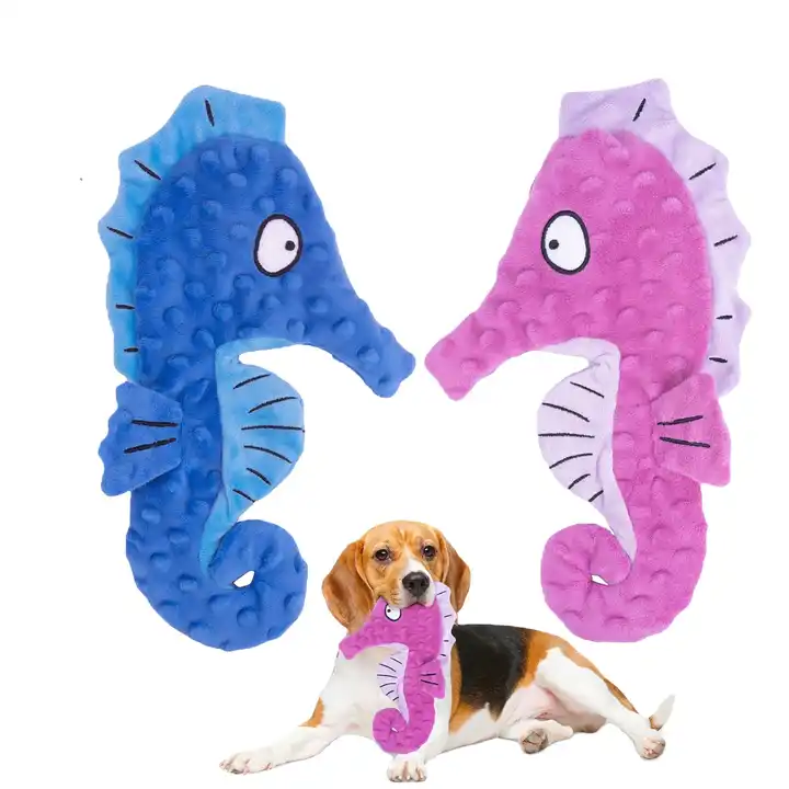 wholesale manufacturer dog toy no stuffing sea horse squeaky plush dog toy pet dog toy 5