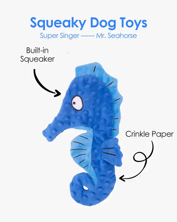 wholesale manufacturer dog toy no stuffing sea horse squeaky plush dog toy pet dog toy 3