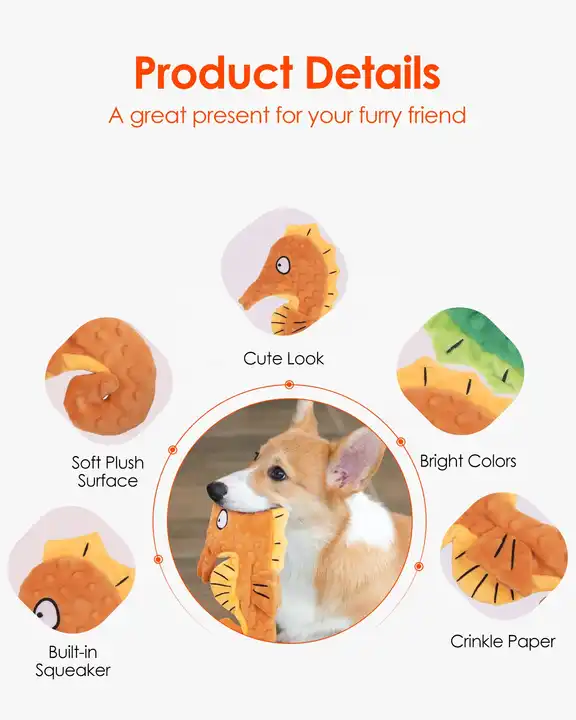 wholesale manufacturer dog toy no stuffing sea horse squeaky plush dog toy pet dog toy 2