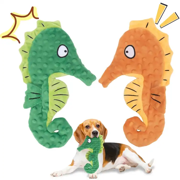 wholesale manufacturer dog toy no stuffing sea horse squeaky plush dog toy pet dog toy 4