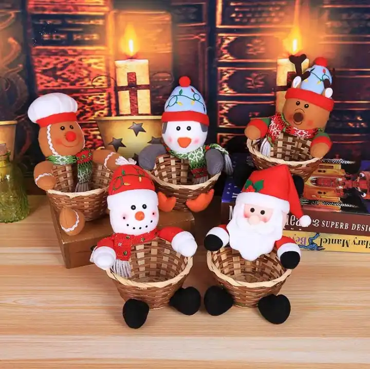 Mini Bamboo Christmas Candy basket Cute table Decoration Supplies Christmas Conament Gift 2