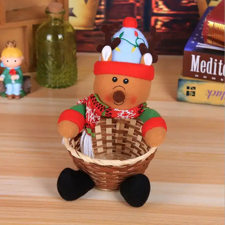 Mini Bamboo Christmas Candy basket Cute table Decoration Supplies Christmas Conament Gift 4
