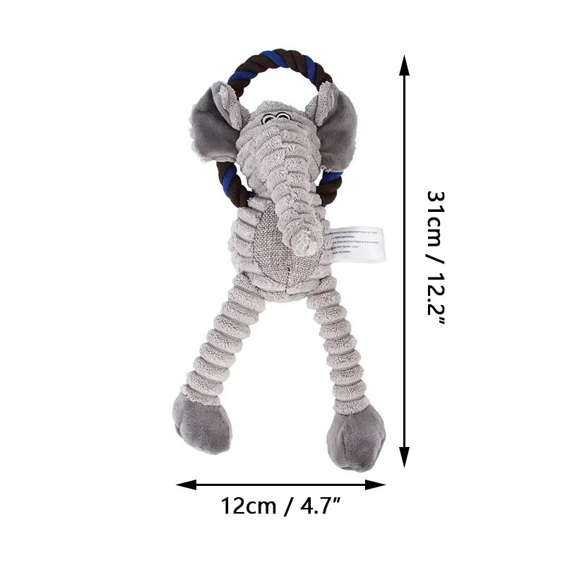 Wholesale Corduroy Dog Toys Animal Shape Pets Plush Toy Cleaning Training Sound Rope Squeak Dog Chew Toy 4