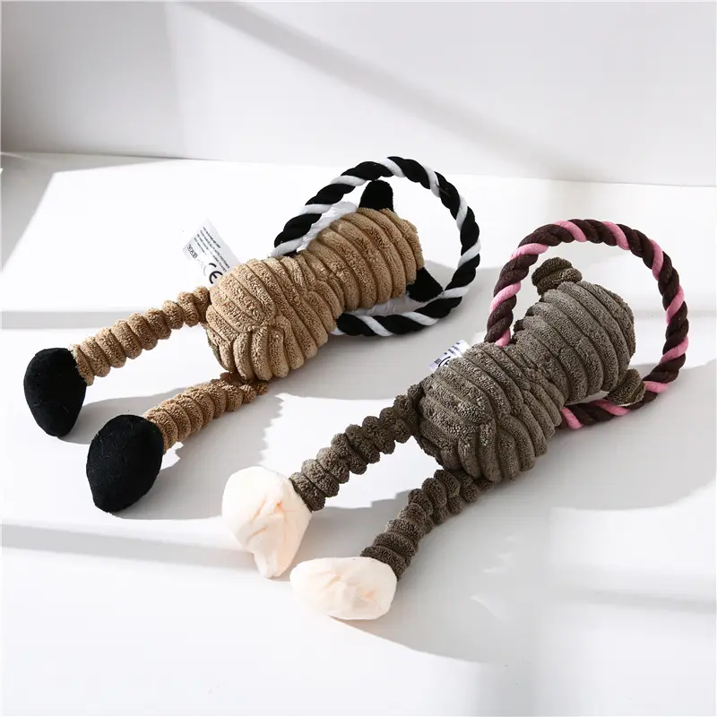 Wholesale Corduroy Dog Toys Animal Shape Pets Plush Toy Cleaning Training Sound Rope Squeak Dog Chew Toy 3