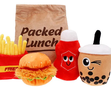 Famipet Manufacturer Wholesale Custom Fast Food Lunch Pack Design Soft Stuffed Plush Dog Toys Squeaky Pet Toy 2