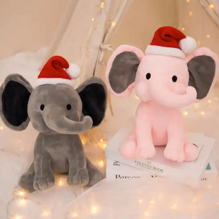 25cm Christmas Elephant Plush Toy Cute Elephant Toy With Hat Stuffed Animal Xmas gifts 5