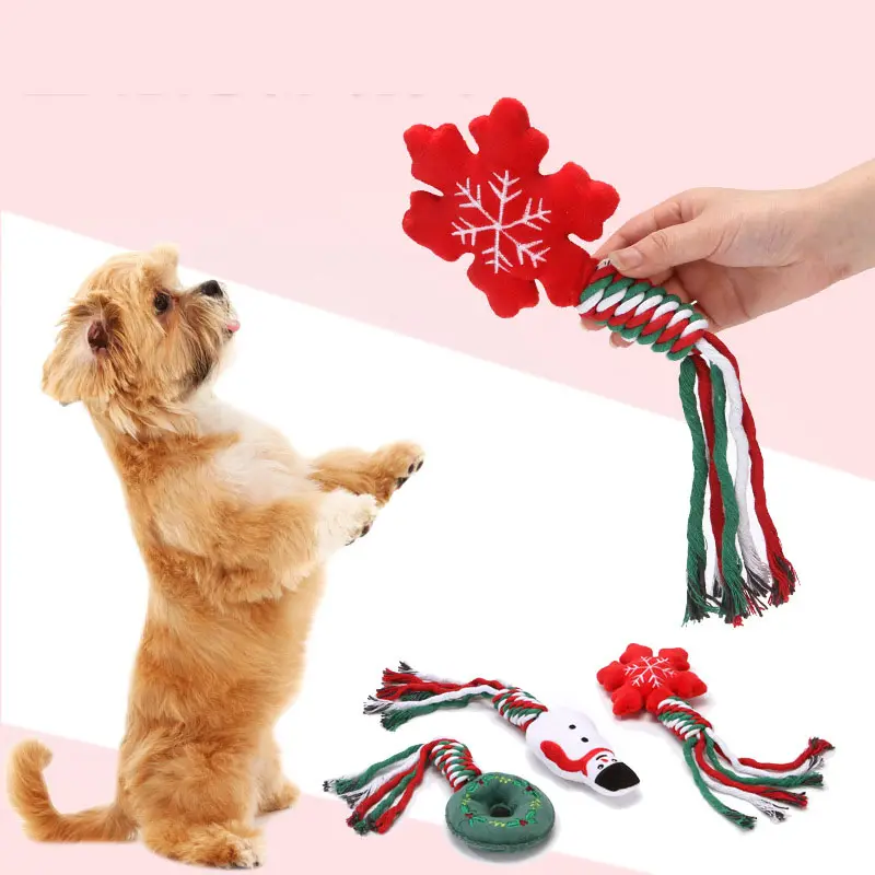 Wholesale Christmas Cotton Rope Pet Dog Toy Cute Cartoon Interactive Christmas Pet Dog Chew Toys for Dogs 2