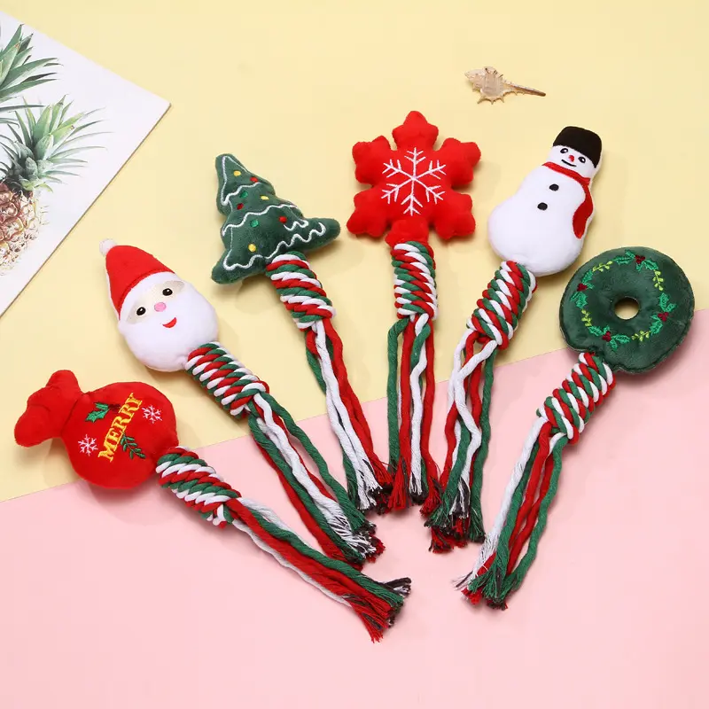 Wholesale Christmas Cotton Rope Pet Dog Toy Cute Cartoon Interactive Christmas Pet Dog Chew Toys for Dogs 3