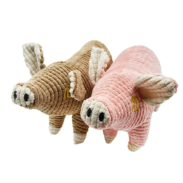 New Design Interactive Soft Stuffed Plush and Corduroy Piggy Shape Dog Toy Pet Chew Toys 1