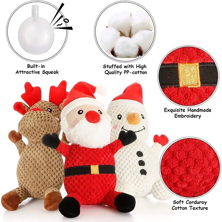 Custom Christmas Series Soft Pet Dog Toys Santa Snowman Reindeer pet toys Chew interactive squeaky Soft Plush pet Toy 2