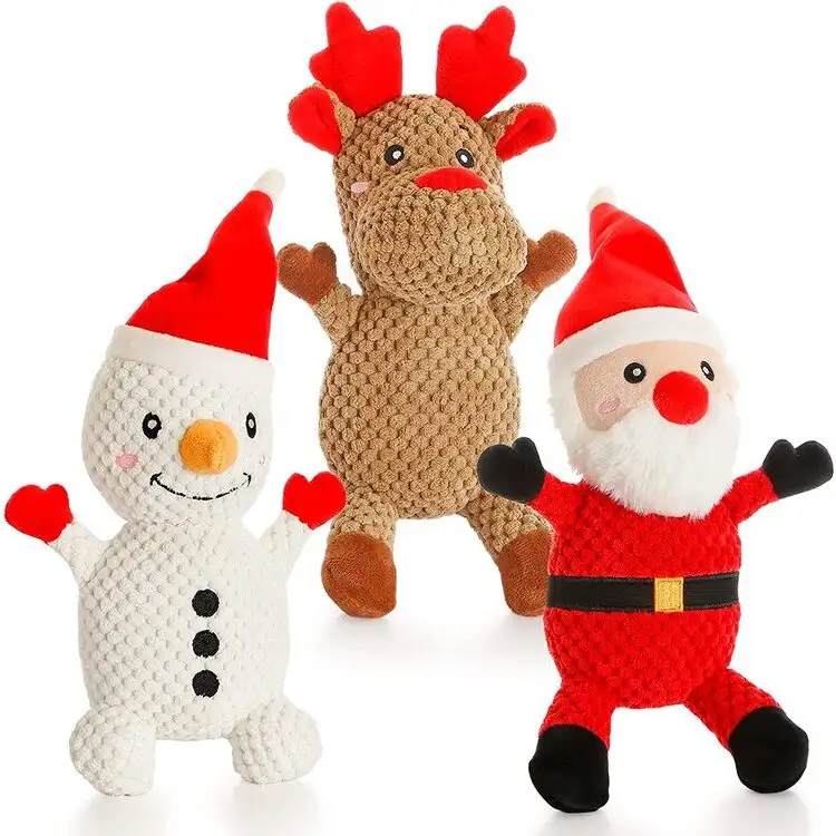 Custom Christmas Series Soft Pet Dog Toys Santa Snowman Reindeer pet toys Chew interactive squeaky Soft Plush pet Toy 3