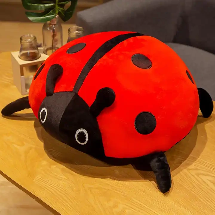 Wholesale Kawaii Embroidery Pattern Soft Ladybug Stuffed Animals Custom Size Plush Toy Ladybug Throw Pillow 1