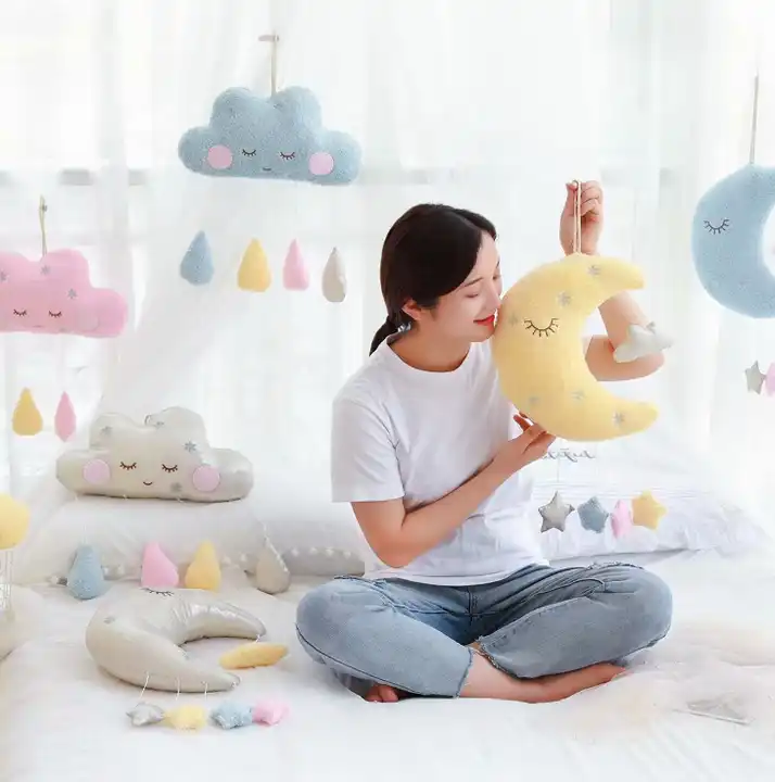 Plush Pillow Kawaii Stuffed Plush Cloud Toy Pink Yellow Blue Baby Kids Home Decoration Birthday Gift For Girl 4