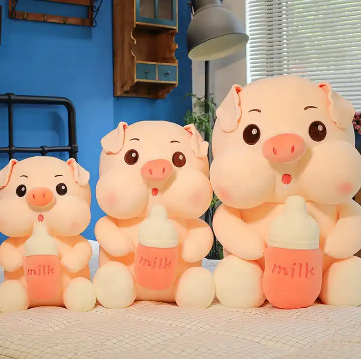 Milk Bottle Cute Soft Pig Doll Kawaii Plush Toy Creative Cartoon Pig Doll Large Sleeping Pillow Stuffed Toys 4