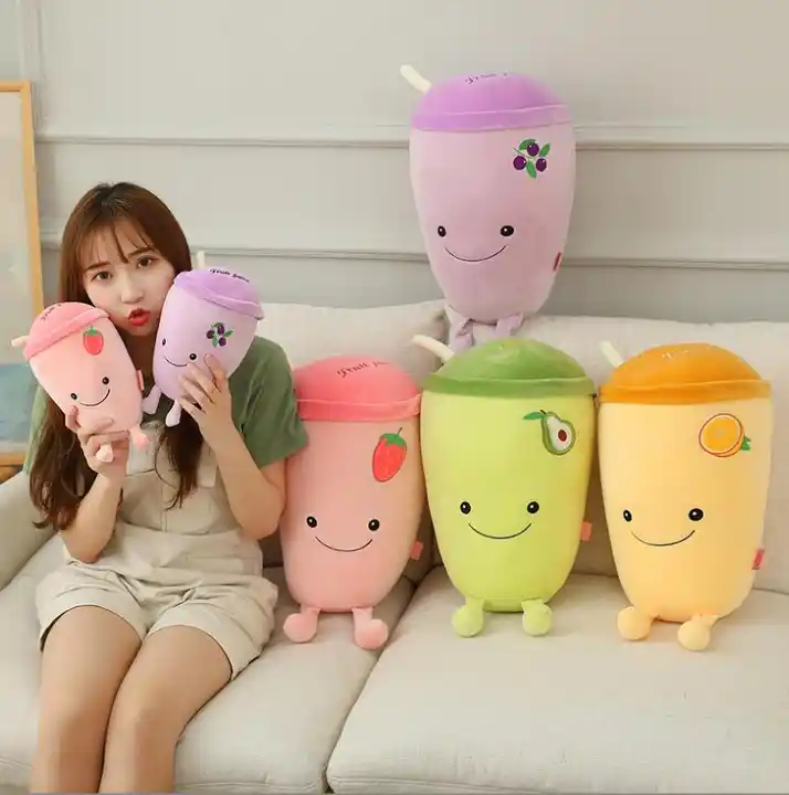 Soft Creative Milk Tea Fruit Plush Toys Stuffed Boba Pillow For Sofa Cushion Simulation Cute Fruit Doll Gifts 5