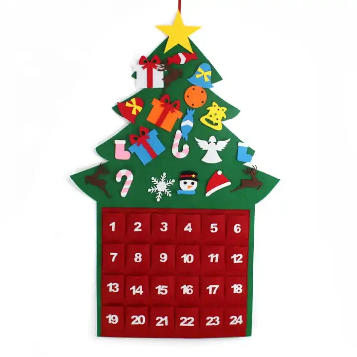 DIY Christmas Tree Advent Felt Calendar Christmas Decorations Outdoor Calendar With Pockets 1