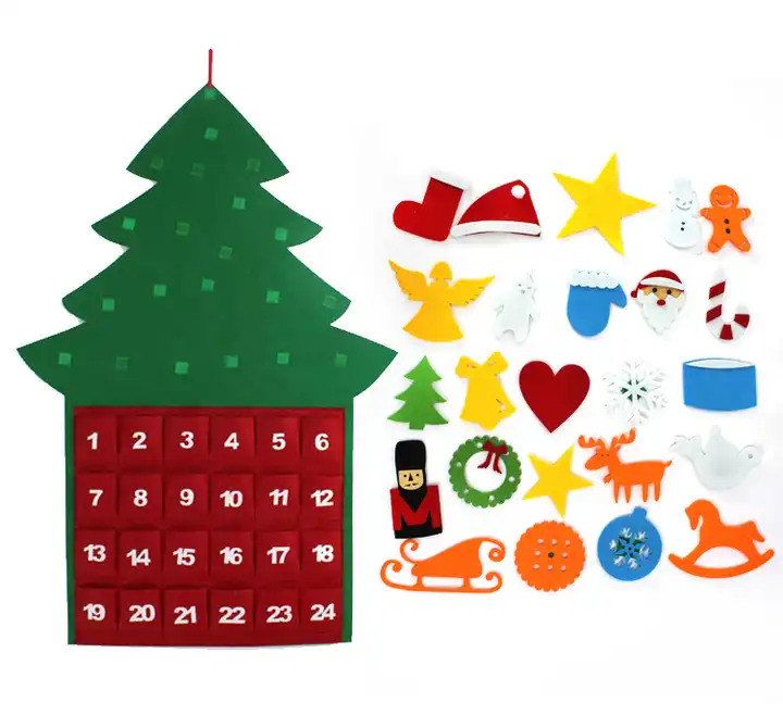 DIY Christmas Tree Advent Felt Calendar Christmas Decorations Outdoor Calendar With Pockets 3