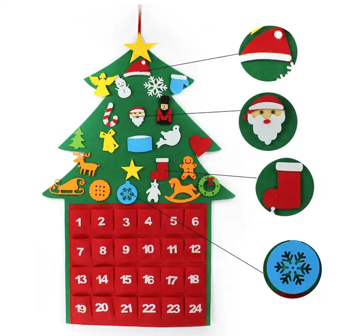 DIY Christmas Tree Advent Felt Calendar Christmas Decorations Outdoor Calendar With Pockets 4